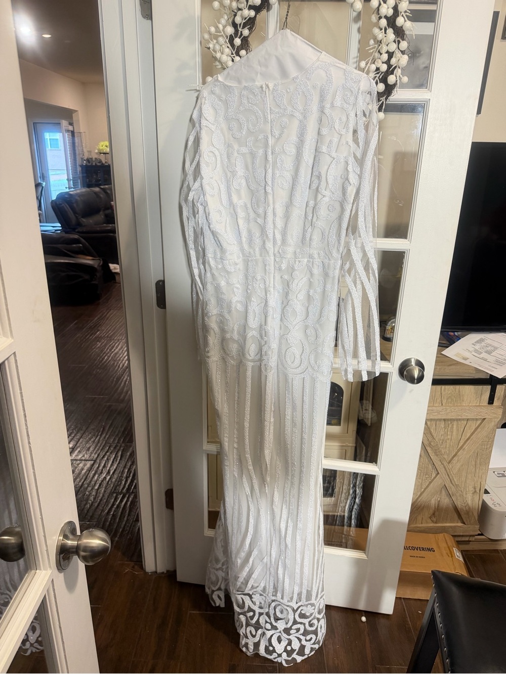 SHEIN White Lace Long Sleeve Maxi Dress